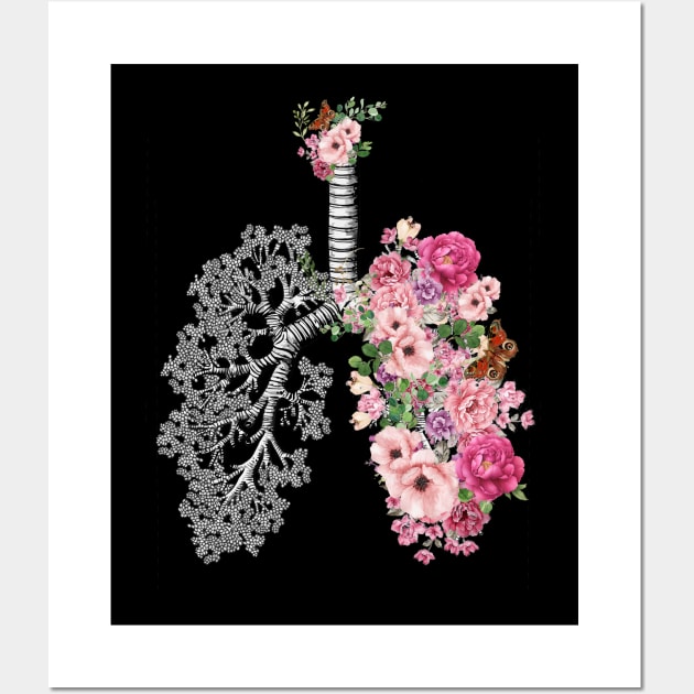 Lung Anatomy, vintage pink roses, Cancer Awareness Wall Art by Collagedream